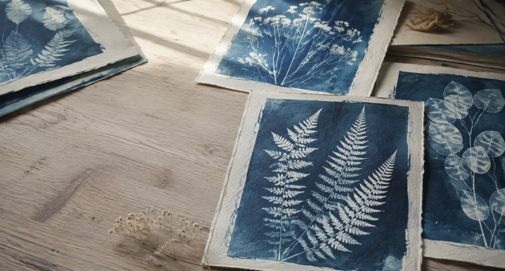 Cianotipias botánicas artesanales sobre papel