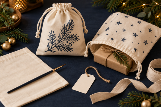 Pinta bolsas de regalo reutilizables para Navidad