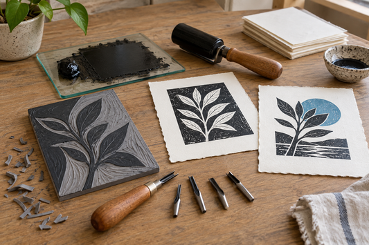 Empezar con linograbado: elegir mango, gubias y bloque SoftCut