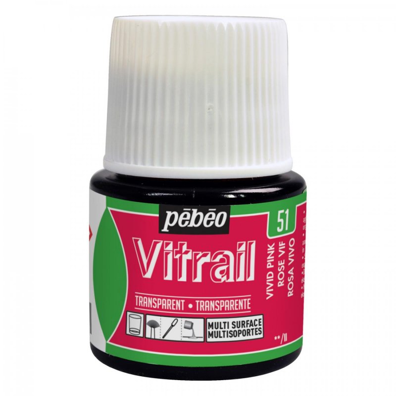 Pebeo Vitrail Transparente Pintura para vidrio 45 ml - 51 - Rojo Rosa brillante