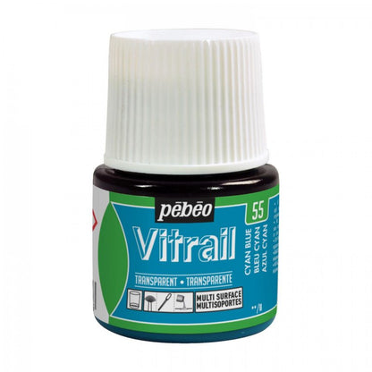 Pebeo Vitrail Transparente Pintura para vidrio 45 ml - 55 - Cyaan Azul