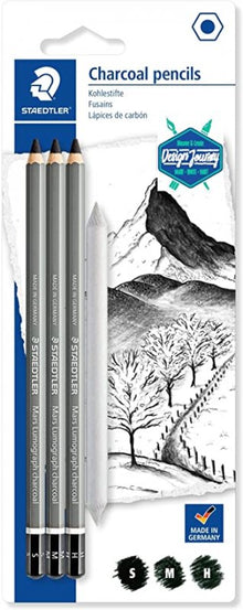 Staedtler Mars Lumograph Blister 3 Lápices de carboncillo + difumino