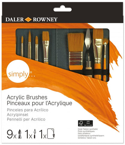 Daler-Rowney Simply Set de pinceles - Estuche de pintura acrílica - 10 unidades