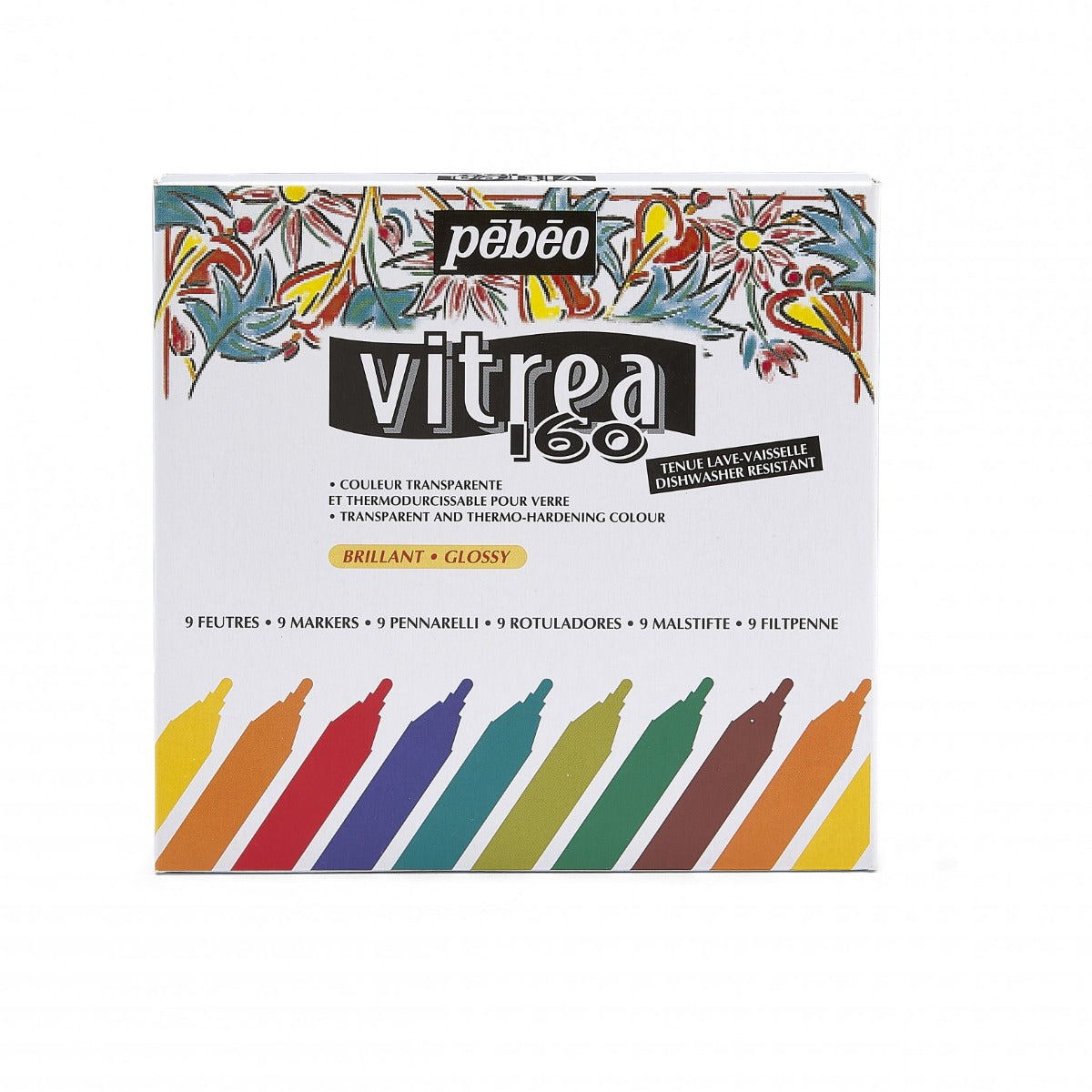 Pebeo Vitrea 160 Markers Colores brillantes - Estuche 9