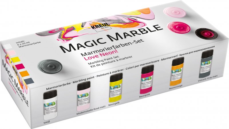 Kreul Magic Marble Pintura para marmoleado Sets - Fluorescente Love Neon - 6 x 20 ml