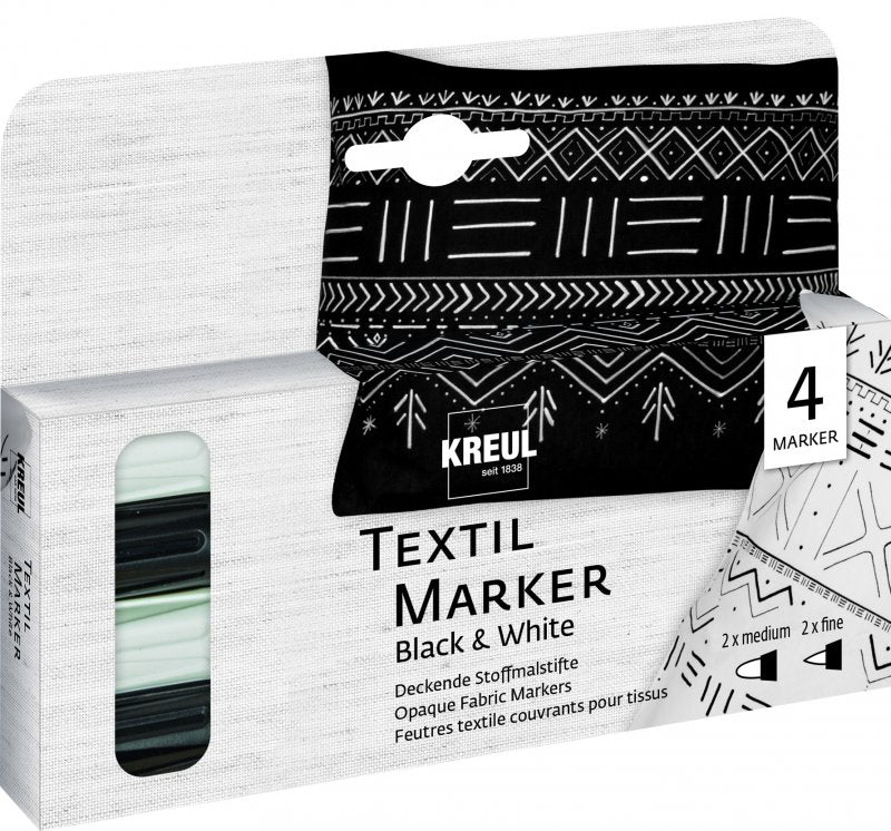 Kreul Rotuladores textiles Sets - Opaco - Negro & Blanco - 4 unidades