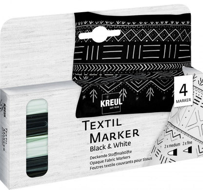 Kreul Rotuladores textiles Sets - Opaco - Negro & Blanco - 4 unidades