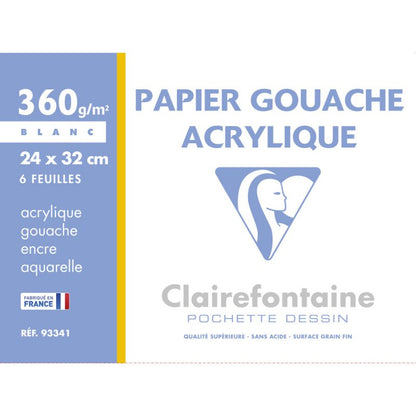 Clairefontaine Papel para acrílico y gouache 360 g - 24 x 32 cm - 360 g - 6 hojas