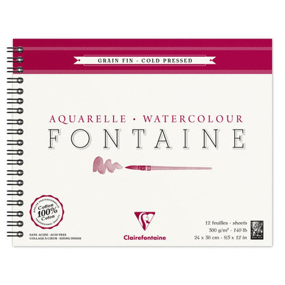 Clairefontaine Fontaine Aquarelblok 300 g Fijne Korrel - 24 x 30 cm - spiraal - 12 hojas