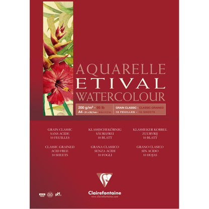 Clairefontaine Etival Aquarelblok Klassieke Korrel - 200 g - A4 - 1 zijde gelijmd - 10 hojas