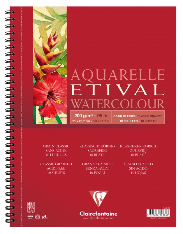 Clairefontaine Etival Aquarelblok Klassieke Korrel - 200 g - A4 - spiraal - 10 hojas