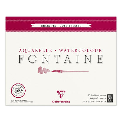 Clairefontaine Fontaine Aquarelblok 300 g Fijne Korrel - 24 x 30 cm - 4 zijden gelijmd - 25 hojas
