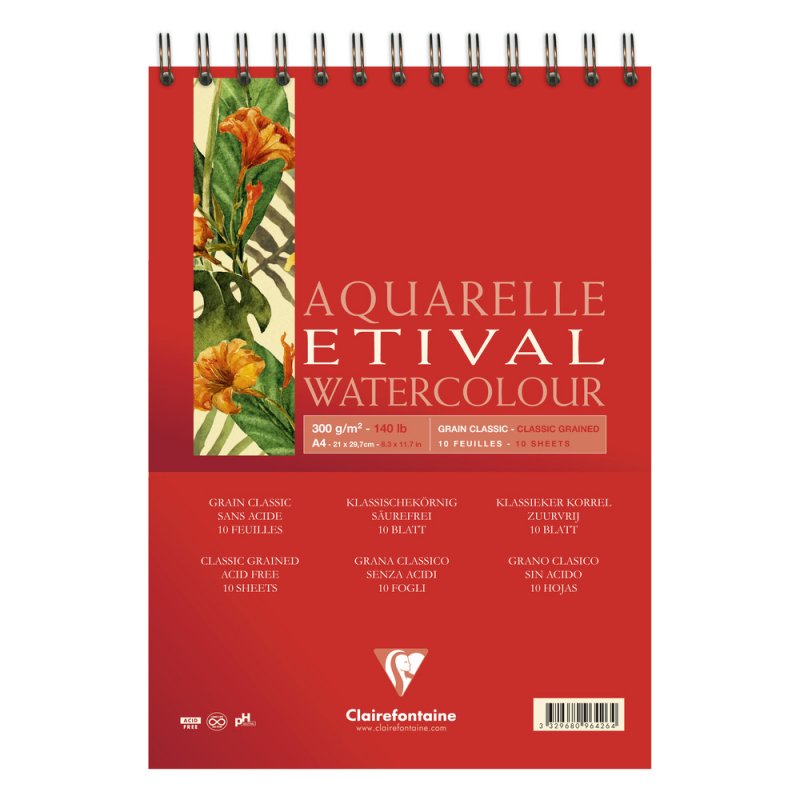Clairefontaine Etival Aquarelblok Klassieke Korrel - 300 g - A4 - spiraal - 10 hojas