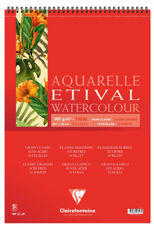 Clairefontaine Etival Aquarelblok Klassieke Korrel - 300 g - A3 - spiraal - 10 hojas