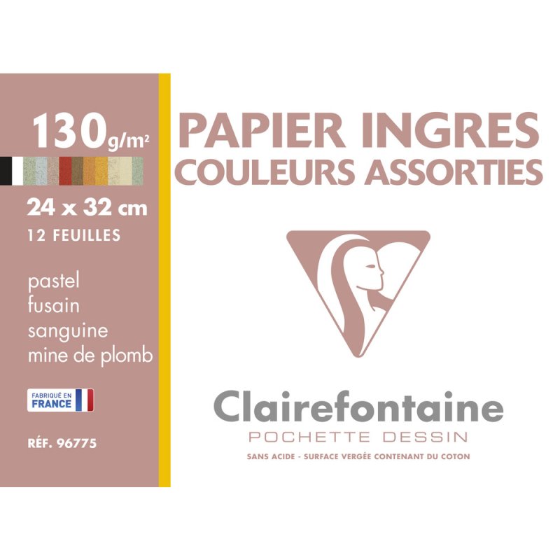 Clairefontaine Ingres Papel para pastel 24 x 32 cm - 12 hojas Surtido