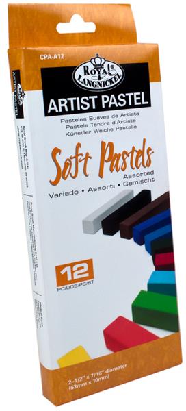 Caja Royal & Langnickel CPA-A12 con frontal naranja y blanco, ilustración de pasteles de colores y etiqueta de 12 piezas