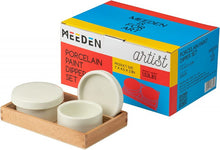 Meeden Accesorios de pintura para pinceles y médiums - Pocillo doble de cerámica con bandeja de madera