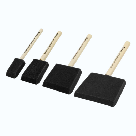Cuatro pinceles con cabezas de espuma negra, de 25 a 100 mm