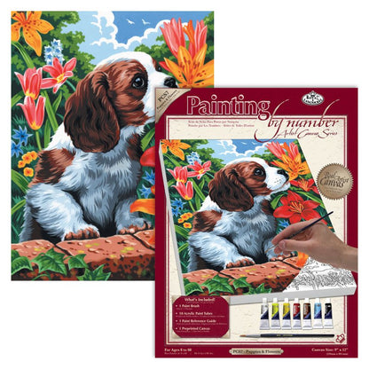 R&L Artist Canvas A4 Pintar por números - Puppy & Flowers