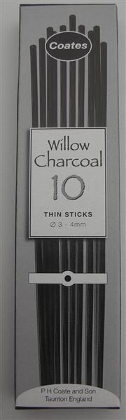 Coates Willow Charcoal Sticks - Thin 3-4 mm - 10 unidades