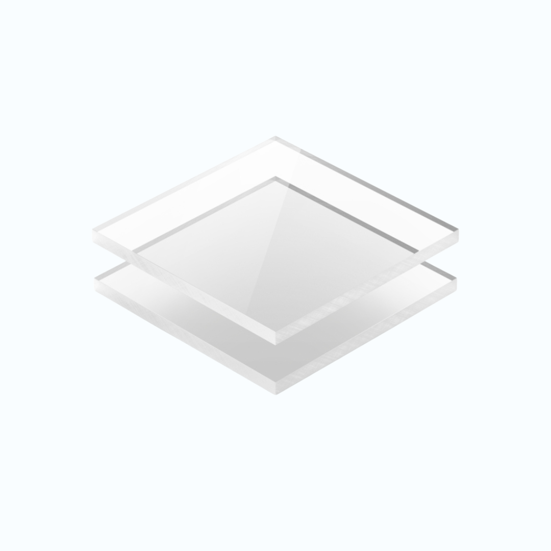 Close-up van transparante plexiglas plaat (A4) van 2 mm dikte, gebruikt voor cyanotype prints

