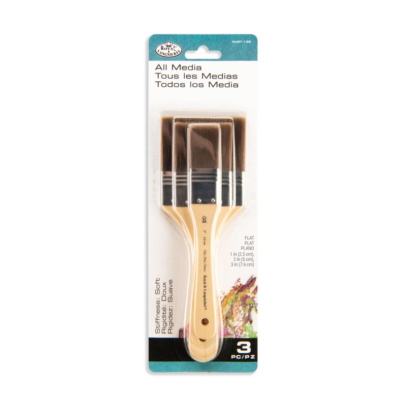 Royal & Langnickel Sets de pinceles spalter y anchos - 3 Pack - Brown Taklon Flat - Firm