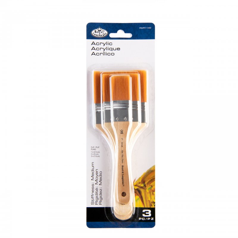 Royal & Langnickel Sets de pinceles spalter y anchos - 3 Pack - Gold Taklon Flat - Medium