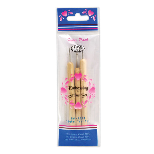 Envase Royal & Langnickel RD90 con tres herramientas de repujado y estiletes con mango de madera